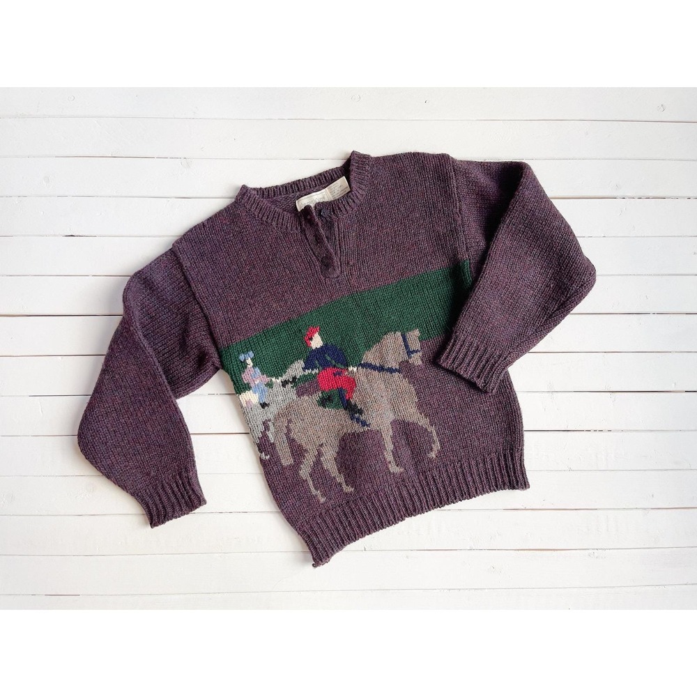 Eagles Eye sweater horse rider equestrian purple‎ wool hand knit sweater